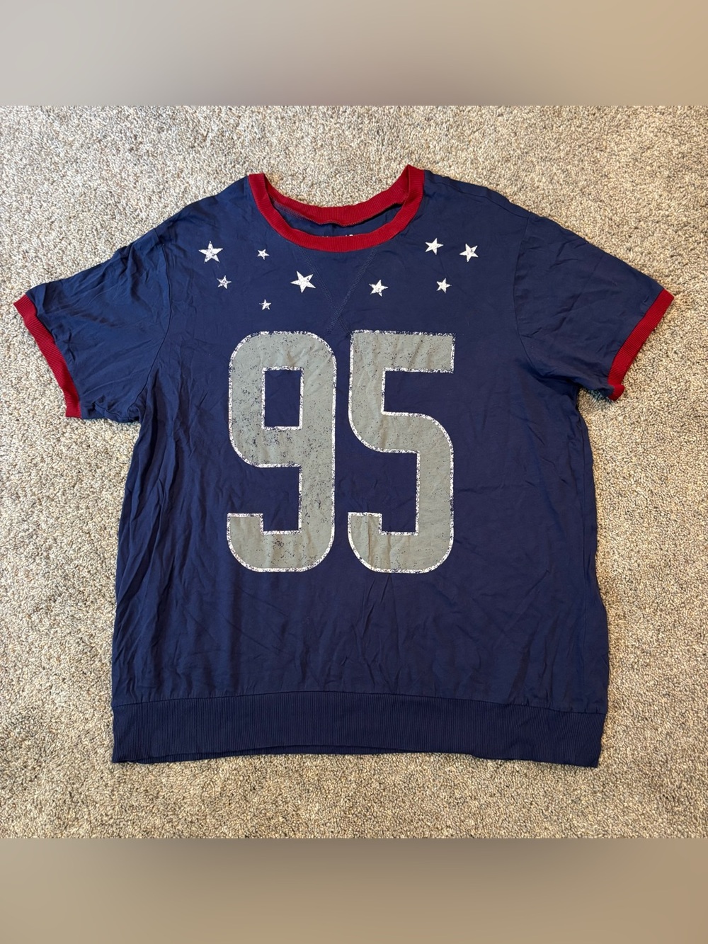 Women’s USA Navy Blue '95 Graphic Tee Red Trim Torrid Size Large 4th of July